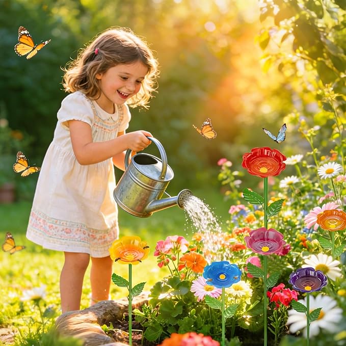 Mellbree Bee Watering Station, 4-Pack Metal Flower Bee Bath for Garden – Attract Butterflies & Pollinators – Colorful Outdoor Gardening Stakes for Yard, Patio, Butterfly Garden, Gardening Essentials
