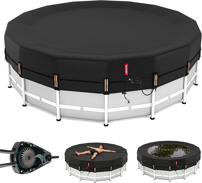 QH.HOME 21ft Round Pool Cover,[Ultimate Windproof & Tear-Resistant Fabric],Snug Fit with Patented Ratchet & Weight Rings,Solar Pool Cover for Above Ground Pools, Blocks Leaves &Waterproof