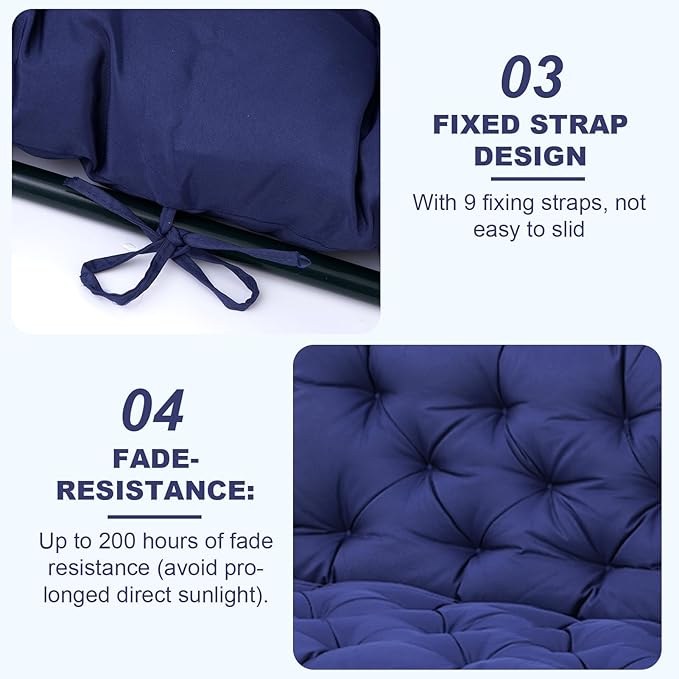 EverPine Outdoor Swing Cushion Replacement Patio Bench Cushion Waterproof Thick Seat Pad for Porch Swing Daybed Garden Sofa Furniture (Navy Blue)