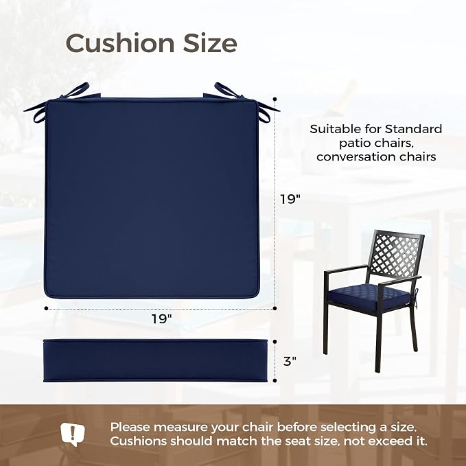 UNIKOME Outdoor Chair Cushions Set of 4, Water Resistant Patio Seat Cushions with Ties for Outdoor Furniture, High-Density Foam, UV & Fade Resistant, Piped Edge – 19" x 19" x 3", Navy