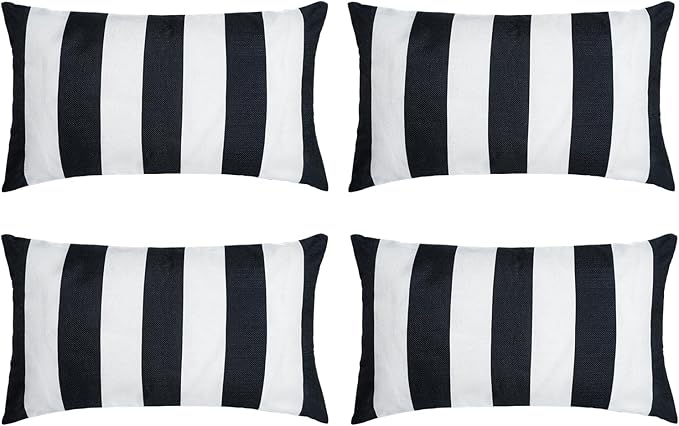 tiggell 4 Pack Waterproof Pillow Covers Outdoor Throw Pillowcases Decorative Garden Cushion Case for Home Garden Patio Couch Balcony Striped (Black & White, 12 * 20 inch)