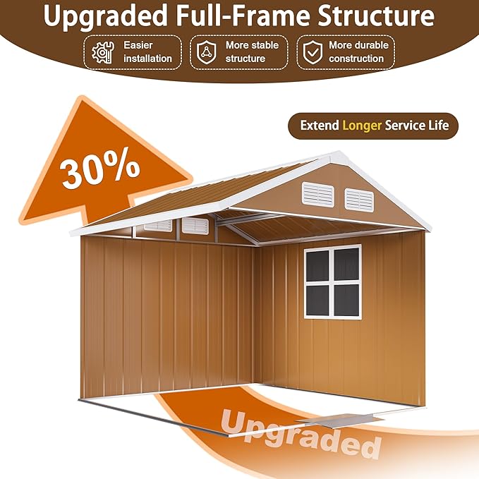 YOPTO 6X4 FT Heavy-Duty Metal Storage Shed with Windows,Waterproof Sheds & Outdoor Storage w/Rolling Door Lockable Door & Ventilation,Tool Organization,Sloped Roof,4-Season Ready,Brown