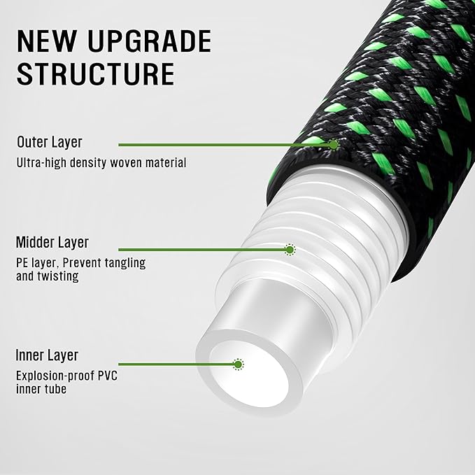 HBlife 25ft Garden Hose, Non Expandable Garden Hose with 10 Function Sprayer Nozzle, Flexible Lightweight Water Hose for Yard, Lawn, Car Wash and Outdoor