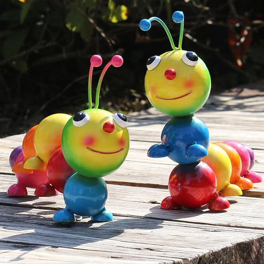 Cruis Cuka Metal Caterpillar Statue Yard Art Garden Decor for Outside Patio Lawn Ornaments Fence Decorations Family,Friends,Garden Lovers - Set of 2(Colorful NEW)