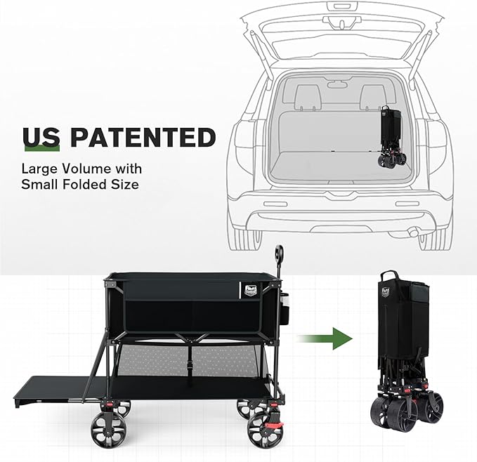 TIMBER RIDGE 400L Large Capacity Folding Double Decker Wagon with Brakes, 54" Extra Long Extender Wagon Cart, 450lbs Heavy Duty Collapsible Cart, All-Terrain Big Wheels for Camping, Sports, Shopping