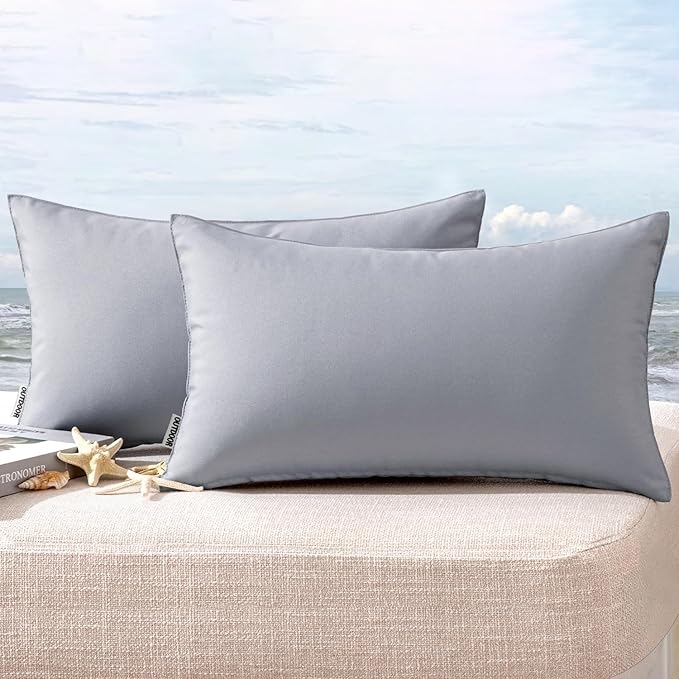 MIULEE Pack of 2 Decorative Outdoor Waterproof Pillow Covers Rectangular Garden Cushion Sham Throw Pillowcase Summer Shell for Spring Patio Tent Couch 12x20 Inch Light Grey