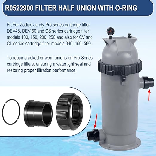 R0522900 Half Union Fitting with O-Ring Replacement Parts Fit for Zodiac Jandy Pro Series Cartridge Filters CL, CS, CV, DE, and for Jandy JXI Pool and Spa Heaters