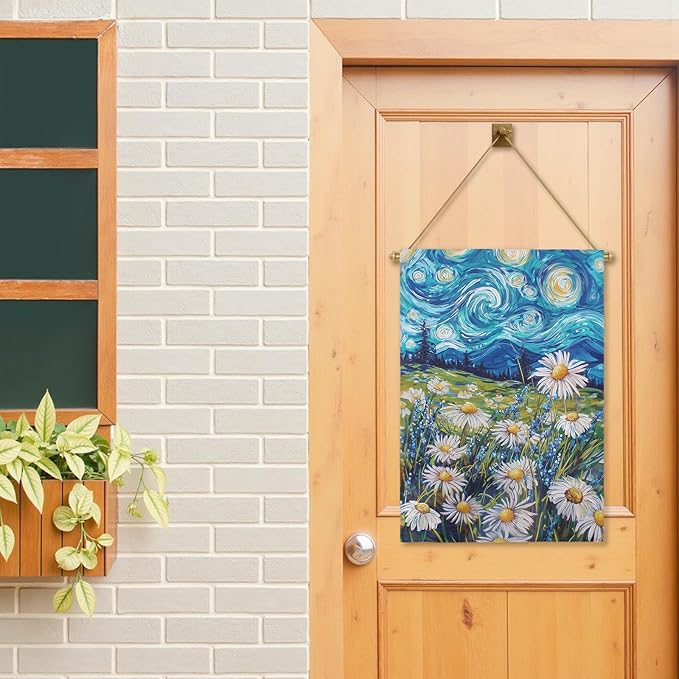 Spring Daisy Large Garden Flag Starry Night Van Gogh Style House Banner Vibrant Floral Meadow Landscape Seasonal Welcome Yard Flags for Summer Patio Lawn Porch Farmhouse Decor 28x40 Inch