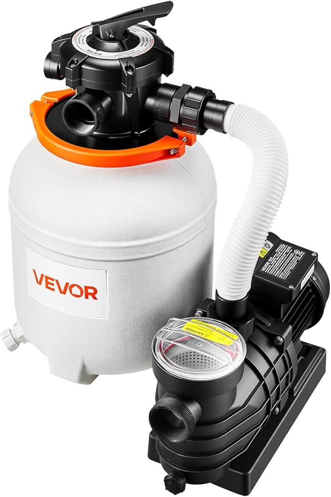 VEVOR 12" Sand Filter Pump for Above Ground Pools Up to 15000 Gallons, 0.33 HP 3000 GPH Pool Filtration System, Pre-Assembled Core for Easy Setup, Leak-Resistant Design & 6-Way Valve