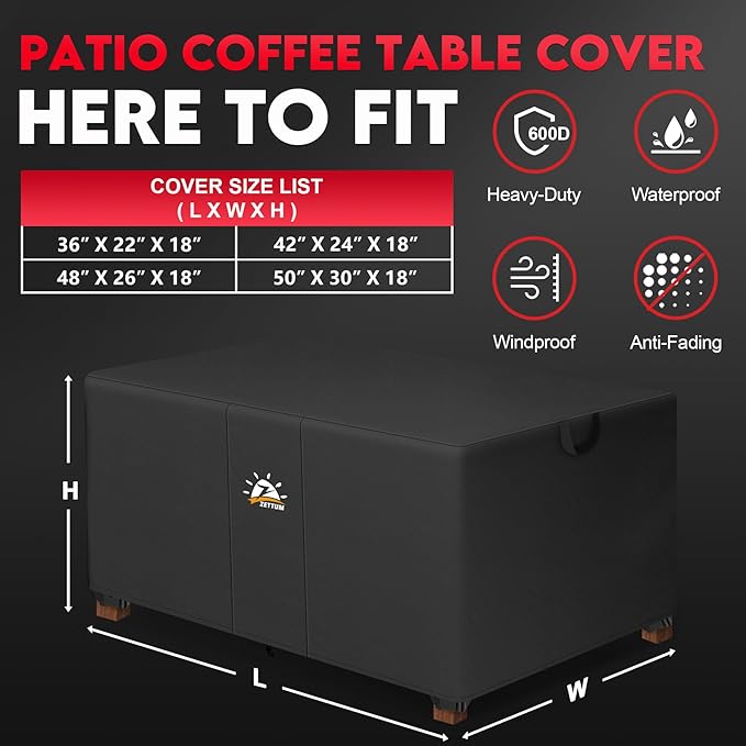 Zettum Outdoor Coffee Table Cover – Coffee Table Cover Rectangle Waterproof & Heavy Duty, Patio Table Covers for Side Tables, 600D Covers Provide All-Weather Protection - 42 x 24 x 18 Inch