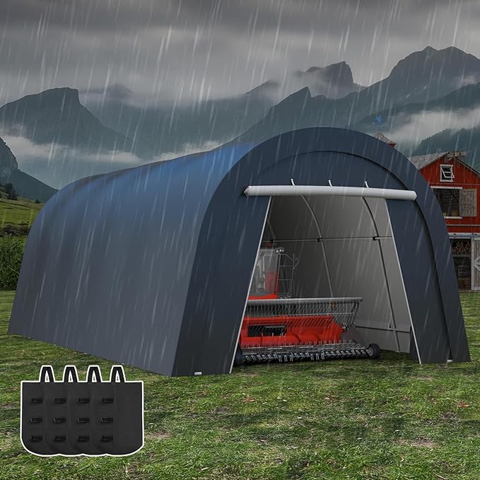 FansaFurn Heavy Duty Carport with 4 Cloth Bags, All-Weather Portable Garage with 2 Roll-up Doors, Car Canopy Storage Shelter Shed for Boat, Truck, or Garden Tools, 12' x 25'