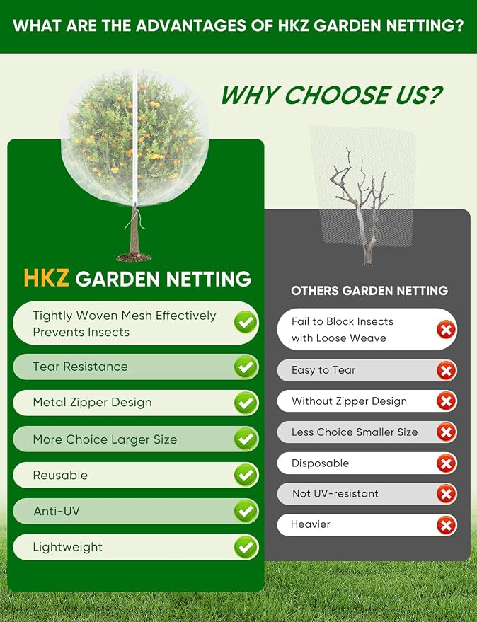 Fruit Tree Netting with Zipper - 4Pcs 5.3 x 8 FT Garden Bird Netting for Blueberry Bushes with Drawstring,Insect Plant Protection Mesh Net Bags for Tomato,Flowers,Animals,Cherry (4, 5.3 x 8 FT)