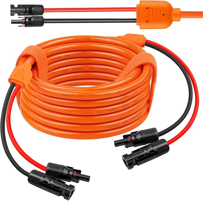 Solar Panel Extension Cable 25FT - MOOKEERF 10AWG+14AWG Solar Wire with Female & Male IP68 Waterproof Connector for RV, Photovoltaic Systems, Home, Boat, Solar Panels, Car