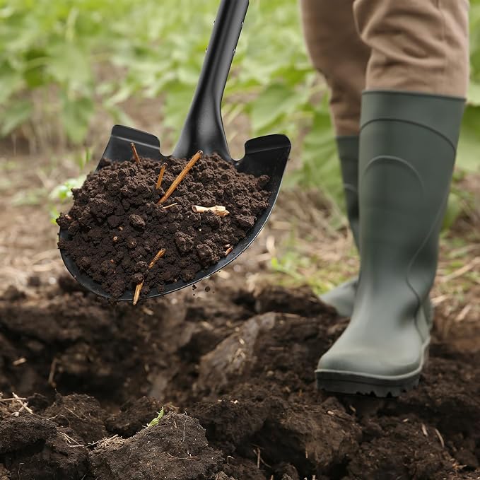 Heavy Duty Garden Shovel for Digging, 41 Inch Round Point with D-Handle, Cold Rolled Steel Blade - for Edging, Trenching, Transplanting, Snow Removal - Wood Handle for Camping, Beach, Car Emergency