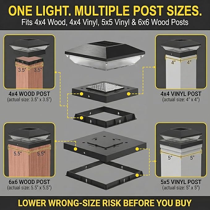 T-SUN 12 Pack Solar Post Cap Lights 4x4 5x5 6x6, Outdoor Waterproof Solar Deck & Fence Post Lights, Warm White/Cool White for Wood & Vinyl Posts, Fence, Deck, Gate & Porch