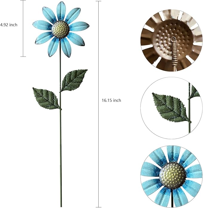 HUTHDAK Metal Flowers for Outside,5 Pack 16.15" Decorative Garden Stakes with Swaying Flowers Head Yard Art,Spring Garden Decor for Lawn, Pathway & Yard