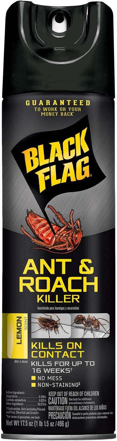 Black Flag Ant and Roach Killer 17.5 Ounces, Aerosol Spray, Lemon Scent