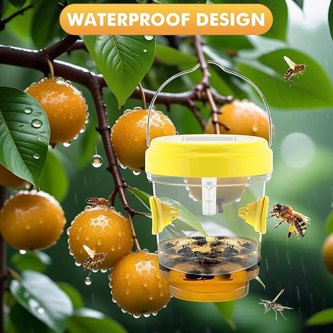 Wasp Traps Outdoor Hanging, Solar Bees, Hornets, Yellow Jacket Traps, Wasp Trap Catcher, Reusable Solar Powered Hanging for Outdoor, 4 Packs