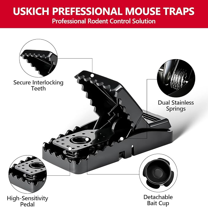 USKICH 24 Pack Mouse Traps Indoor for Home, Mouse Trap for House Indoor Kill, Reusable Mice Traps, Small Rat Traps for Home, Quick-Set Effective Mousetraps for Family