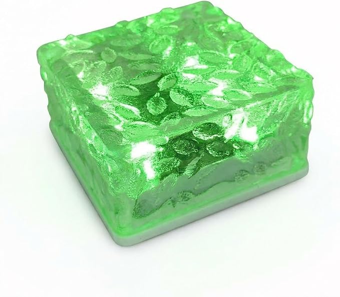 Solar Powered LED Acrylic Brick Lights, Multicolor Water Ripple Design, Waterproof In-Ground Landscape Path Lights for Outdoor Garden Patio Walkway (Green)