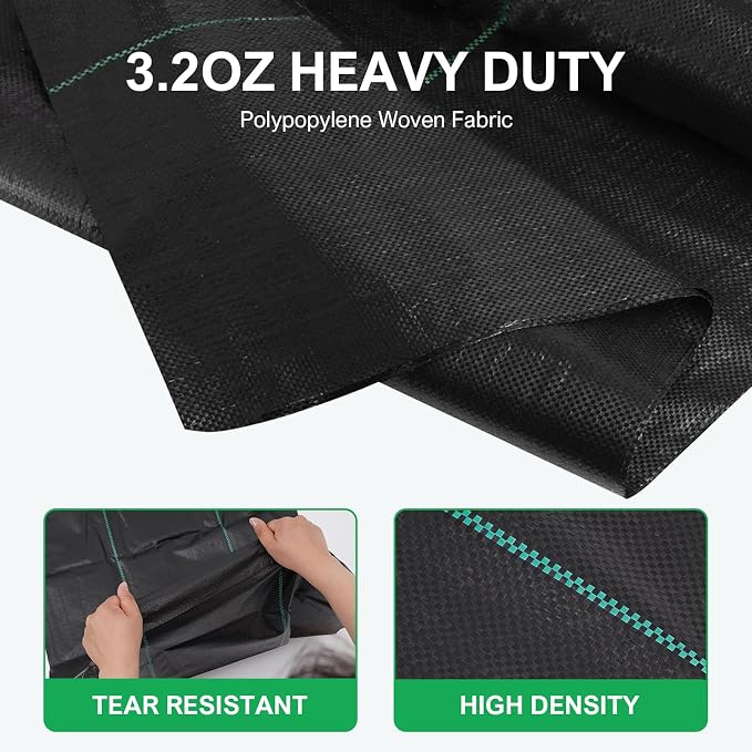 3ftx50ft Weed Barrier Landscape Fabric - 3.2oz Premium Heavy Duty Weed Block Ground Cover Mat with 20 U-Shaped Securing Pegs | Woven Geotextile Fabric for Weed Control Garden Cloth
