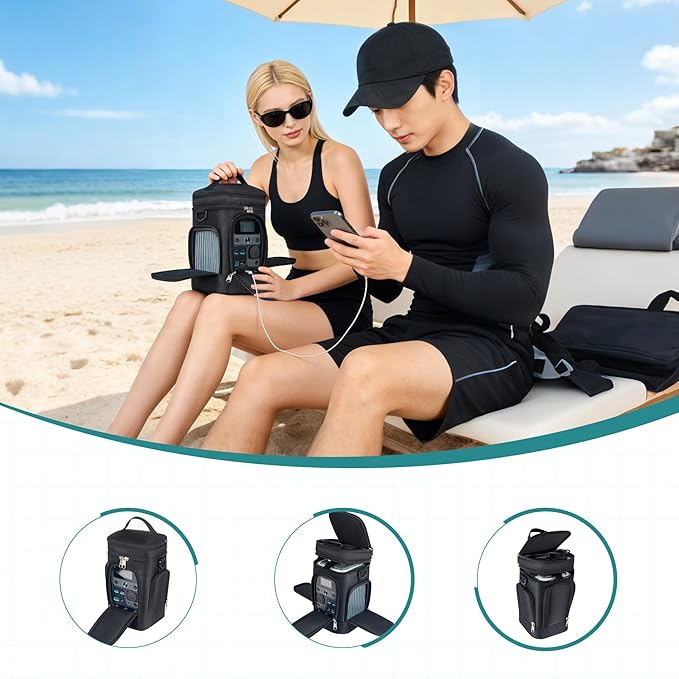 Travel Bag Compatible with Anker SOLIX C300 DC/Jackery Explorer 240D Power Bank Station Outdoor, Carrying Case for Side Zipper, Large Accessory Pocket & Shoulder Strap