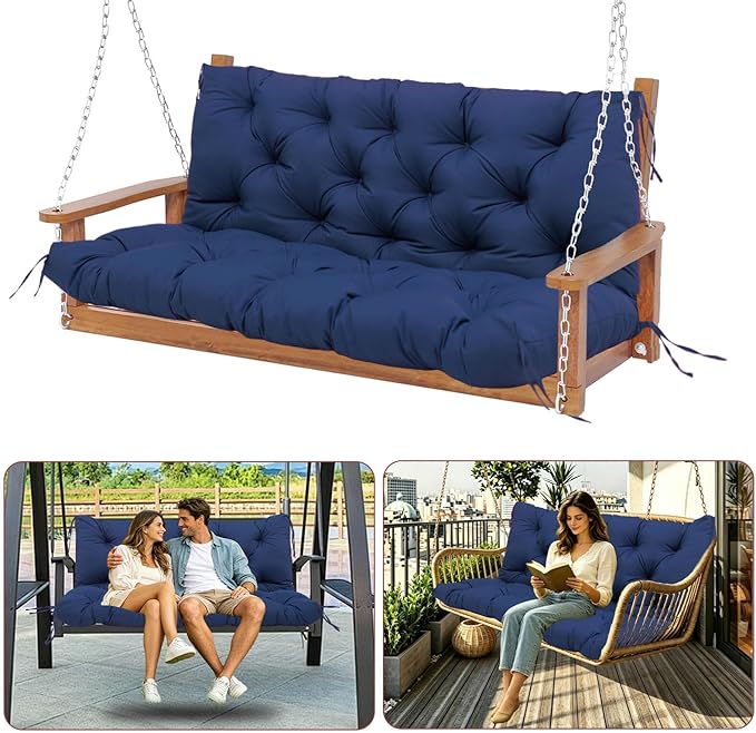 Premium 5" Thicken Porch Swing Cushions Waterproof 3 Seater Replacement Cushions with Backrest and Adjustable Straps, Outdoor Furniture Cushions for Patio, Garden(40×40×5inch)