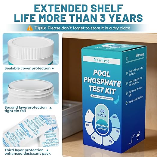 Pool Phosphate Test Kit: 50CT Professional Phosphate Test Strips for Swimming Pools Water Accurate & Easy to Read