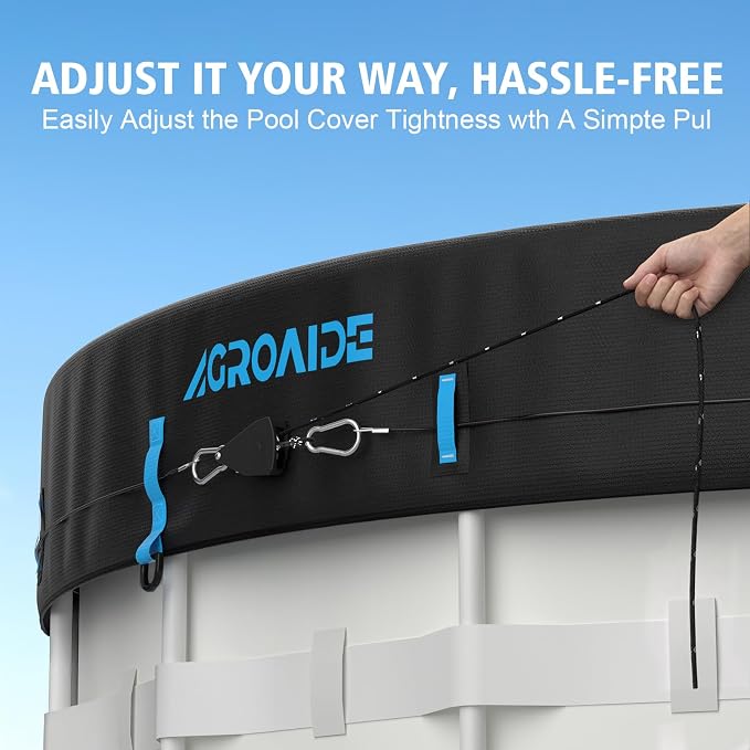 28ft Winter Pool Cover, Upgraded Seamless Side Design, 3-in-1 Super Windproof System with Fast Ratchet Tie Downs, 420D Oxford Fabric for Above Ground Pool - All Season Use, Tear Resistant