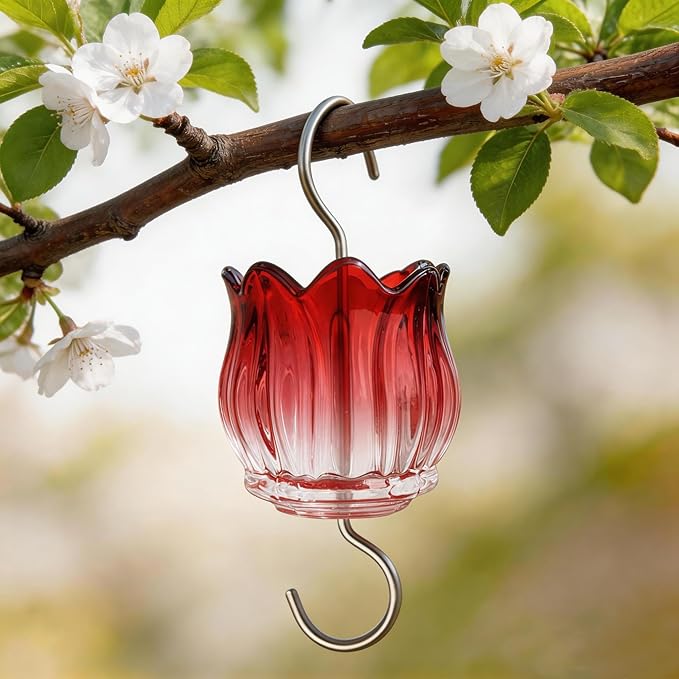 Glass Ant Moat for Hummingbird Feeder - 3 OZ Gradient Red Tulip Insect Guard with Large Capacity