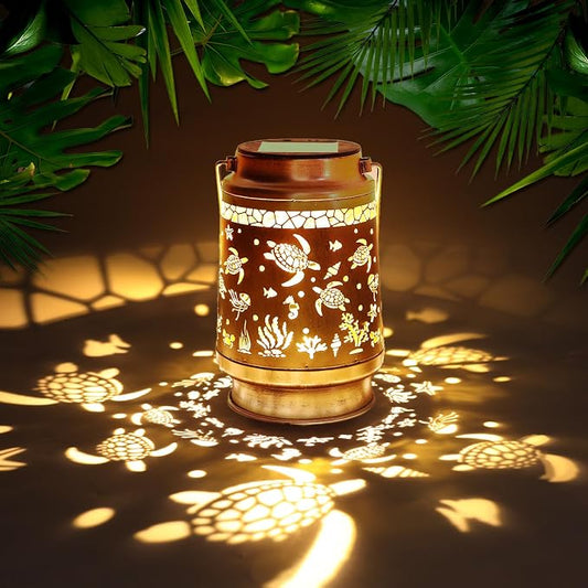 Turtle Gifts for Women Mom, Sea Turtle Solar Lantern Outdoor, Metal Hanging Garden Decor Light for Patio Yard Porch, Waterproof Solar Light Auto On/Off