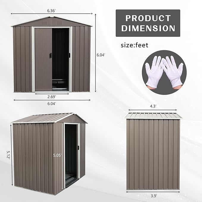 KEIKI 6x5 FT Outdoor Metal Storage Shed with Peaked Roof,Vents and Lockable Door for Garden Yard