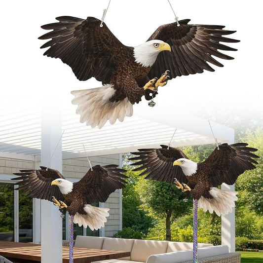 5 Pcs Flat Fake Eagle to Scare Pigeon Woodpecker Away, Hanging Plastic Flat Fake Eagle with Reflective Tape to Scare Animals Away from Contryard Patio Yard Porch Balcony Windows Orchard Farm