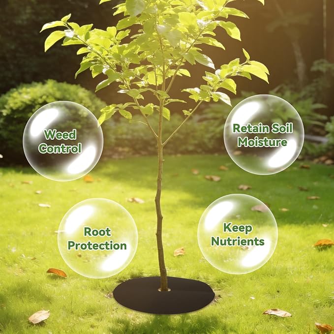8 Packs Tree Mulch Ring - 16.5” Non-Woven Degradable Landscape Barrier Mat with Stakes, Tree Protector Ring, Tree Mat Barrier Fabric for Root Protection for Garden Patio Orchard Landscaping