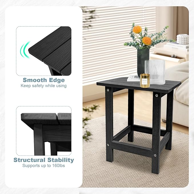 Meluvici Outdoor Side Table, HDPS Single Adirondack Side Table Weather Resistant, Outside Table for Adirondack Chair, Outside End Table for Patio, Pool, Deck, Porch, Patio or Indoor Use, Black