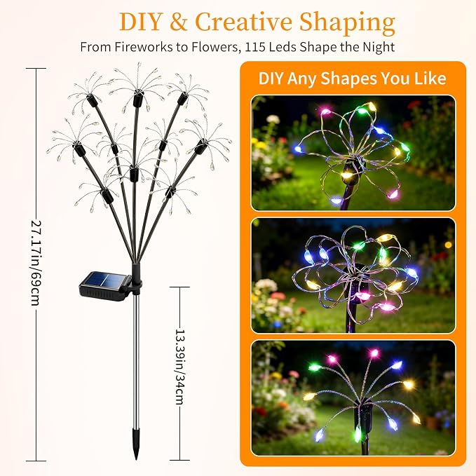 Solar Garden Lights Outdoor, 8 Pack 2-Layer Multicolor Solar Firework Lights, Waterproof Starburst Fairy Light Garden Decor for Yard Patio Pathway Lawn, Unique Gifts for Women Mom Grandma Mother's Day