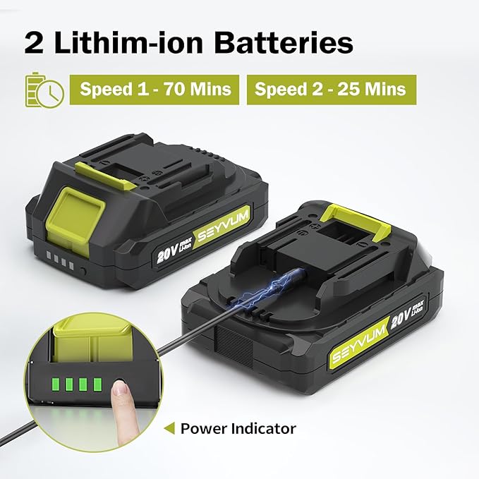 SEYVUM Leaf Blower, 20V Cordless Blower with 2 x 2.0Ah Battery, Electric Leaf Blowers for Lawn Care, 320 CFM 150 MPH Battery Powered Leaf Blower, for Patio, Garden Cleaning, Light Lemon Green