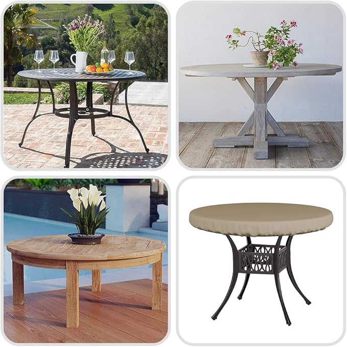 Covers & All Round Table Top Cover, 12 Oz Waterproof UV & Weather Resistant Patio Table Cover, Outdoor Table Cover for Patio Outdoor Furniture & Coffee Table (54" Dia x 4" H Inches, Beige)