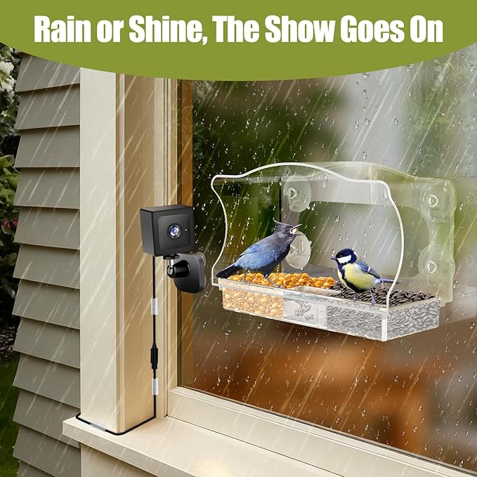 Waterproof Smart Bird Feeder Camera with AI ID, 2K HD Glare-Free Video. All-Weather Outdoor Window Mount. Unique Gifts for Elderly Parents, Kids, Birding Lovers & Gardeners
