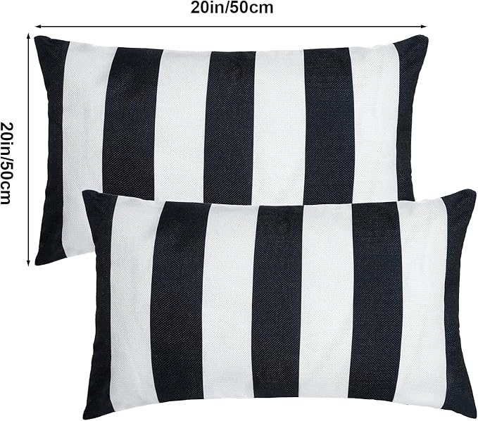 tiggell 4 Pack Waterproof Pillow Covers Outdoor Throw Pillowcases Decorative Garden Cushion Case for Home Garden Patio Couch Balcony Striped (Black & White, 12 * 20 inch)