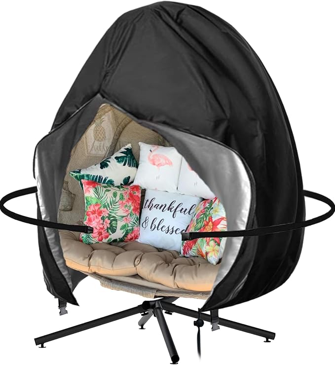 Oslimea Patio Egg Chair Cover Large 91x80 inch Waterproof Patio Hanging Swing Chair Covers Windproof Double Outdoor Swing Egg Chair Cover with Zipper and Bottom Buckle, Black