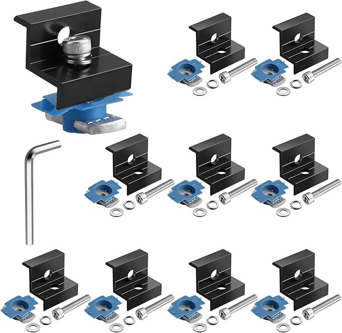 Anbte 10pcs Solar Panel End Clamp for Standard Unistrut, Aluminum 30mm/35mm Solar Panel Brackets with Nuts Bolts, Solar Panel Mounting Kit for Metal Roof, Tin Roof, Flat Roof, Sheet Roof, Black