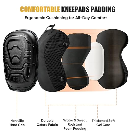 TICONN Gel Knee Pads for Work + Tool Pouches with Zipper (6 Pack Combo)