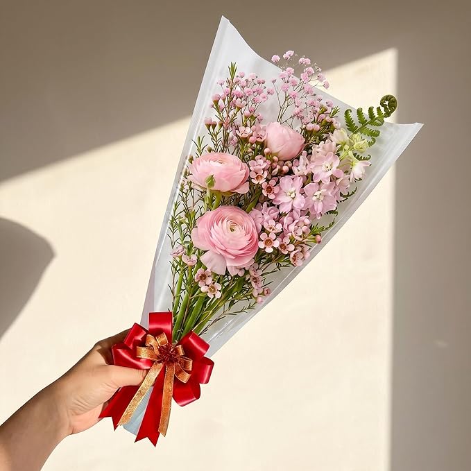50 Pack flower bouquet wrapping paper-9.8in x 18in x 3.9in, flower bags for bouquets, bouquet bags Kraft floral wrapping paper, Flower Sleeves Wrapping Bags Perfect for Birthday, Wedding(White)