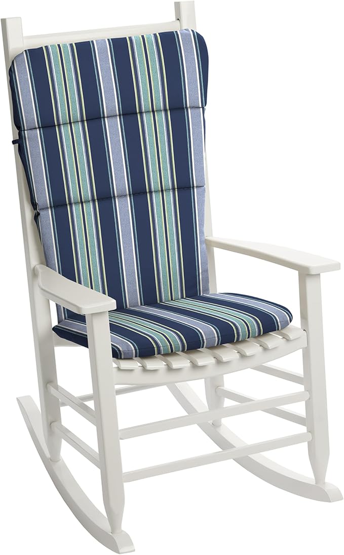 Arden Outdoor Adirondack or Rocking Chair Cushion, 20 x 17, Rain-Proof, Fade Resistant 17 x 20, Sapphire Aurora Blue Stripe