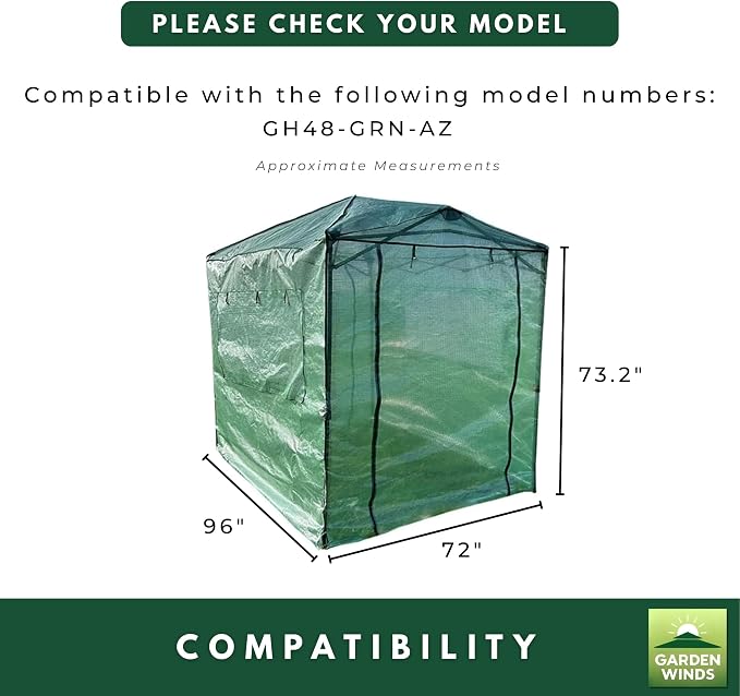 Garden Winds Reinforced Replacement Cover Compatible with The Eagle Peak 8x6 Portable Walk in Pop Up Greenhouse Zipper Entry Doors 2 Mesh Side Windows - PE Fabric - Green