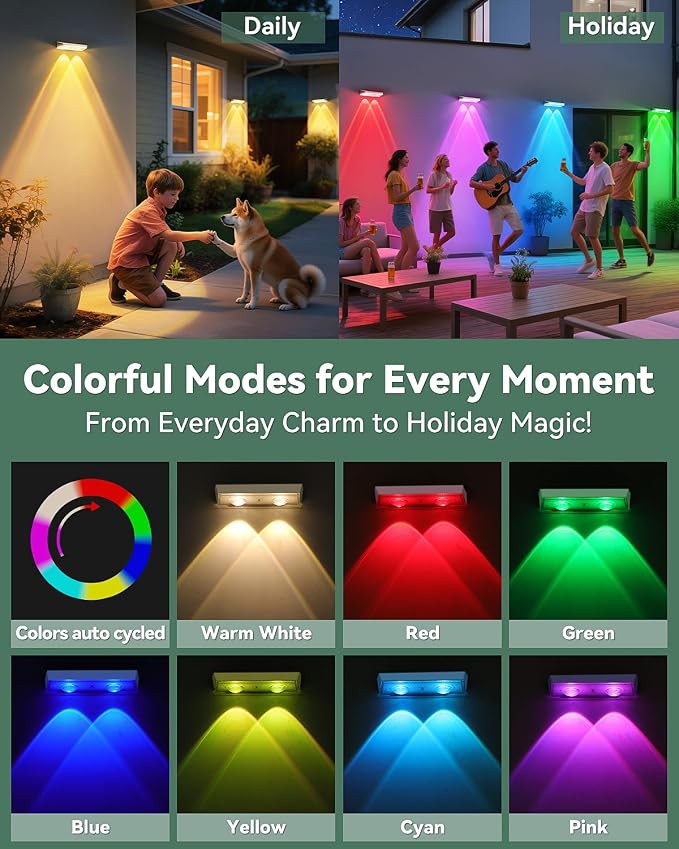Fence Lights Solar Powered 20 Pack, 7 Fixed Colors & Color Changing Solar Fence Lights Outdoor, IP65 Waterproof Backyard Decoration for Patio, Deck, Pool, Step