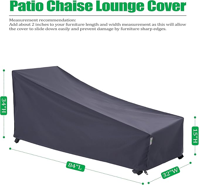 F&J Outdoors Waterproof UV Resistant Heavy Duty Patio Chaise Lounge Chair Cover, 2Pack, 84"Lx32"Wx34"H, Grey