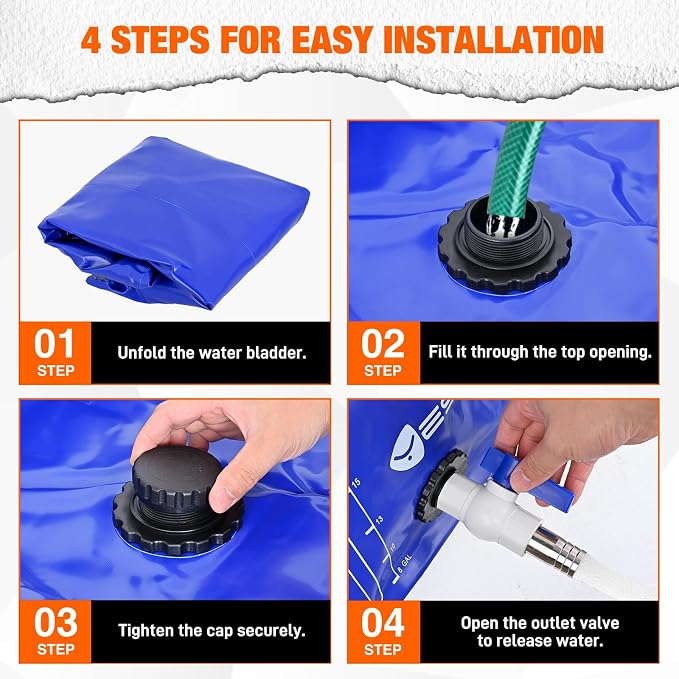 Yesker Portable Water Storage Bladder 63 Gallon – Heavy-Duty 1000D PVC Foldable Water Bladder Tank with 3/4" PVC Spigot for Garden, Camping & Emergency Use, Blue
