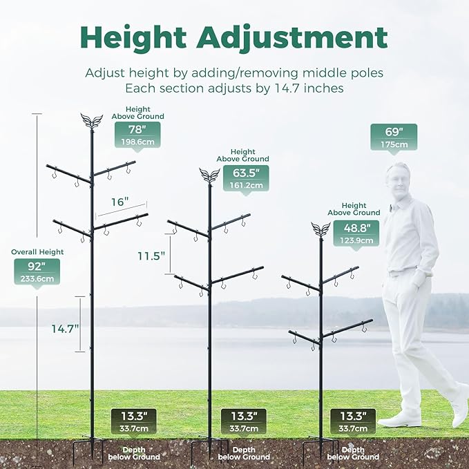 Bird Feeder Pole with Squirrel Baffle, 92'' Inch 360° Rotating Heavy-Duty Bird House Pole for Outdoors,Adjustable Height,Universal Mount Kit for Bird Feeder Cameras&Houses (92'' Black)